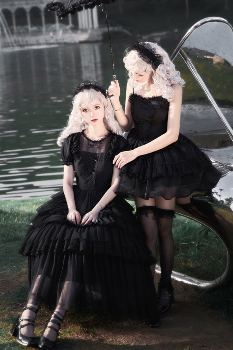 Layered Ruffle Gothic Lolita Dress with Twin Towers