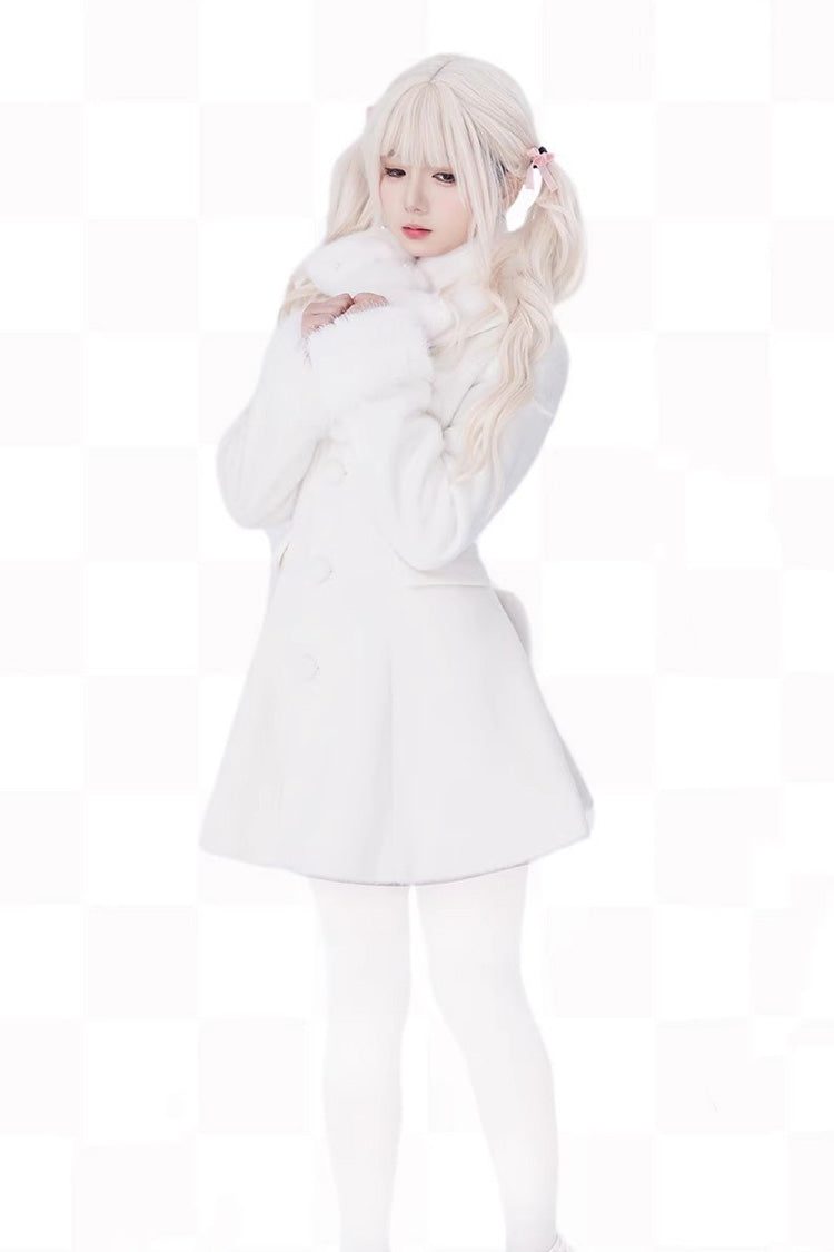 First Love Faux Fur Trimmed Wool Sweet Lolita Winter Coat for Autumn and Cold Seasons