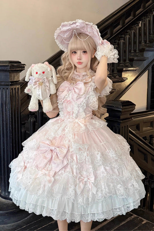Ruffled Hanayome Bow Lace Sweet Princess Lolita Jsk Dress - Sakura Dream Romance