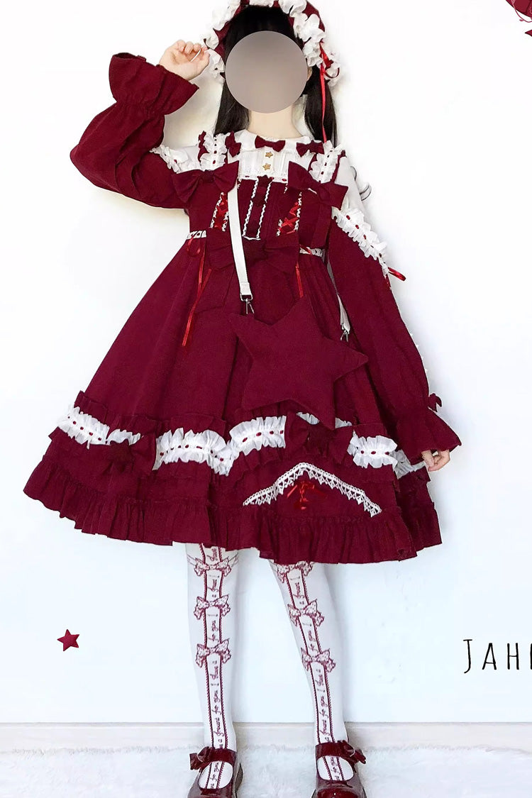 Multi-Color Sweet Lolita Long Sleeve Ruffle Embroidery Bowknot Dress 3 Colors