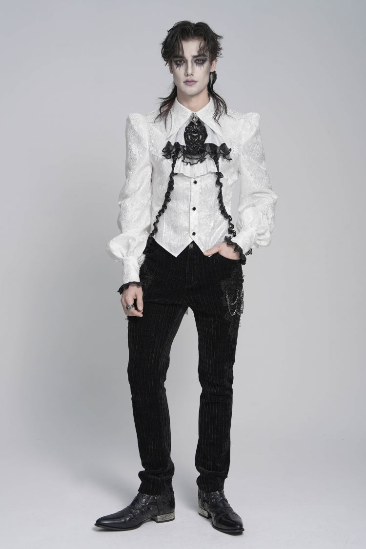 Ivory Palace Shirt for Men with Jacquard and Swallowtail Lace Details