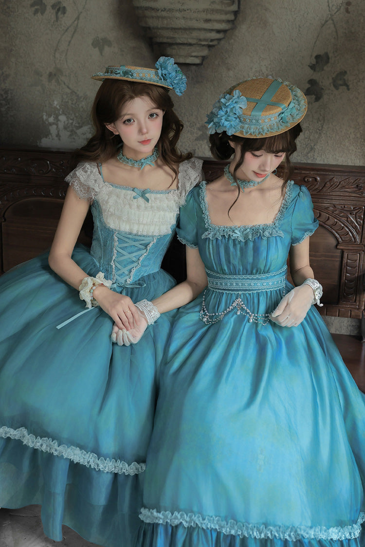 Water Lily Square Collar Ruffled Lace-Up Royal Lolita Dress