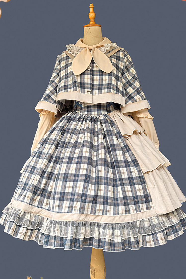 Sweet Lolita Strap Dress with Asymmetric Ruffle, High Waist, Grey/Blue Morning Tune