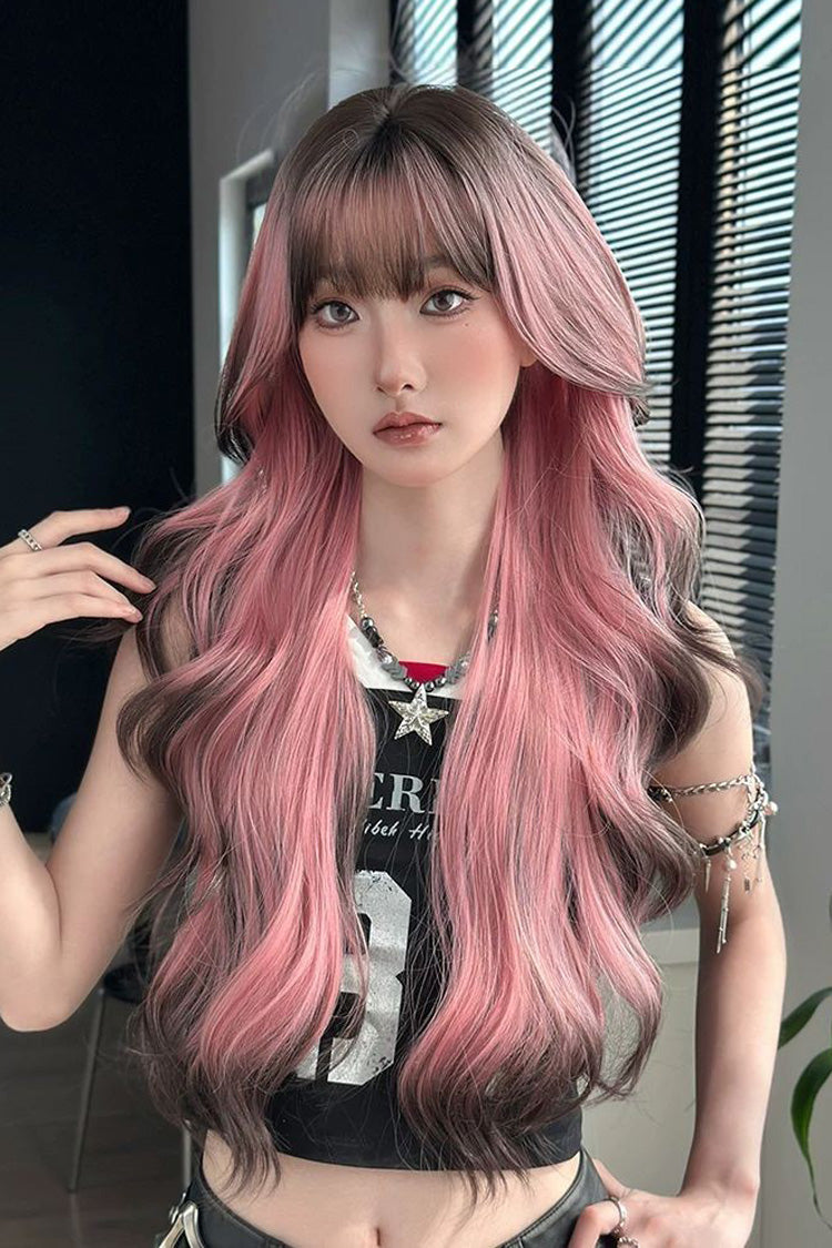 Y2K Harajuku Ombre Long Wig with Full Bangs, Loose Waves, 2 Shades