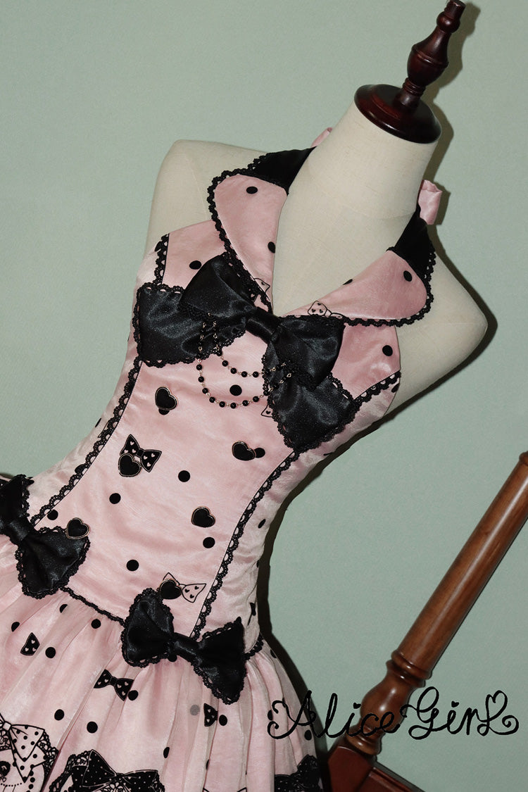 Pink Halter Sleeveless Embroidered Bow Lolita Gown - Sugar Bear
