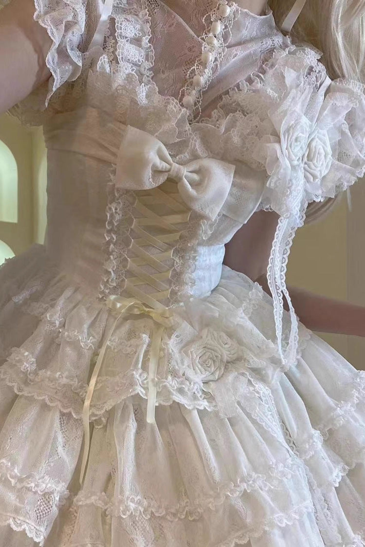 White Moonlight Sleeveless Bow Lace Sweet Lolita Jsk