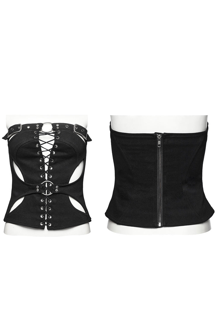 Women's Punk Tube Top with Hollow Lace-Up Ripped Buckle Design