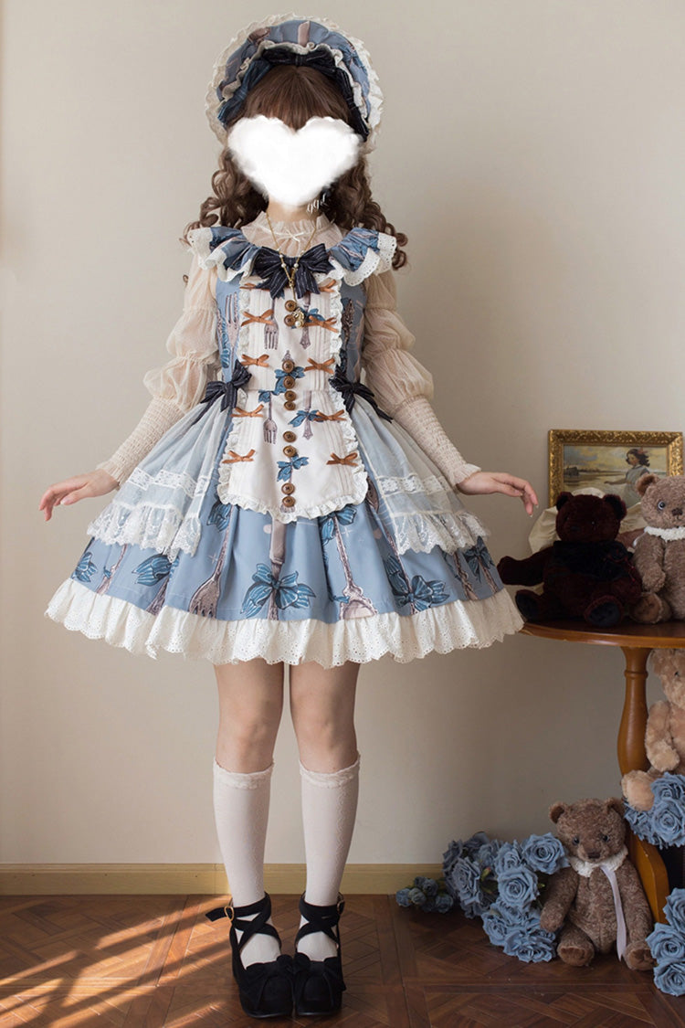 Witch's Banquet Sleeveless Print Ruffle Embroidered Bow Lace Sweet Lolita Jumper Dress