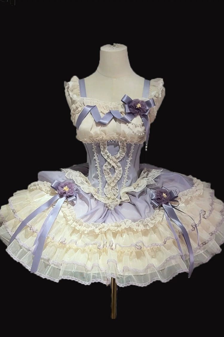 Flowing Light Gift Box Square Collar Sleeveless Layered Ruffle Bow Ballet Lolita JSK Dress