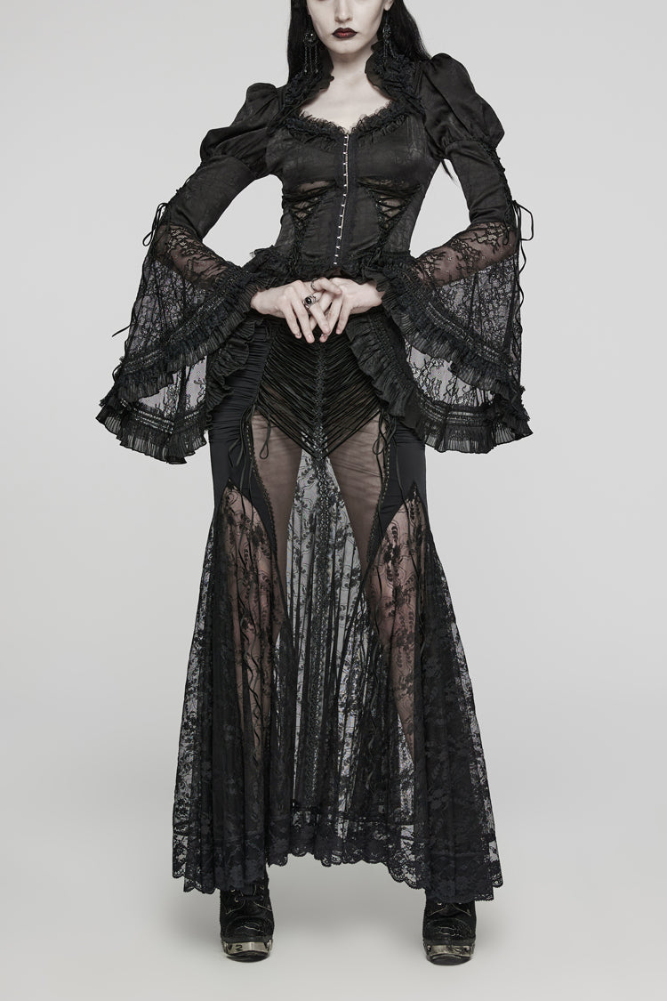 Gothic Adjustable Long Puff Sleeve Fitted Blouse for Women