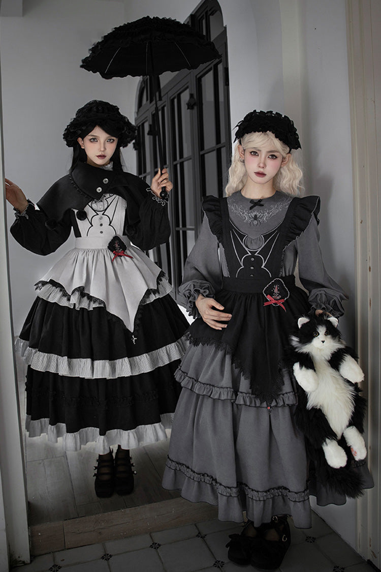 Gothic Ruffle Embroidered Long-Sleeve Dress in 2 Colors - Castle Night