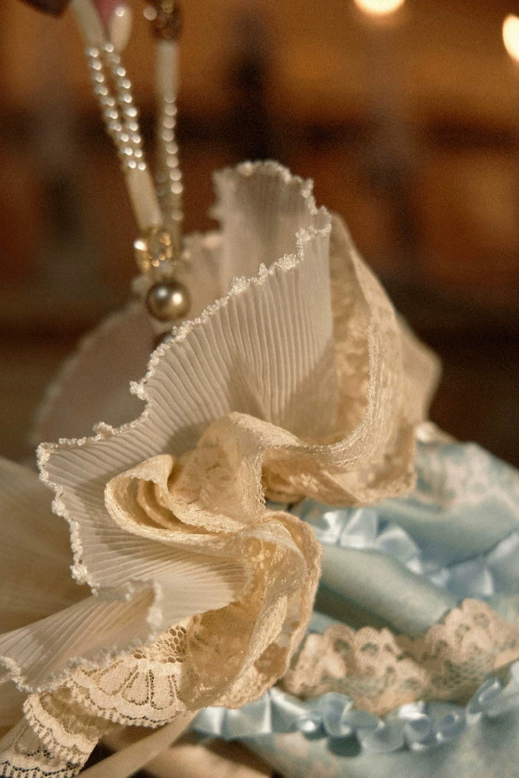 French Rococo Lolita Handbag with Bow and Lace - Cream Beige