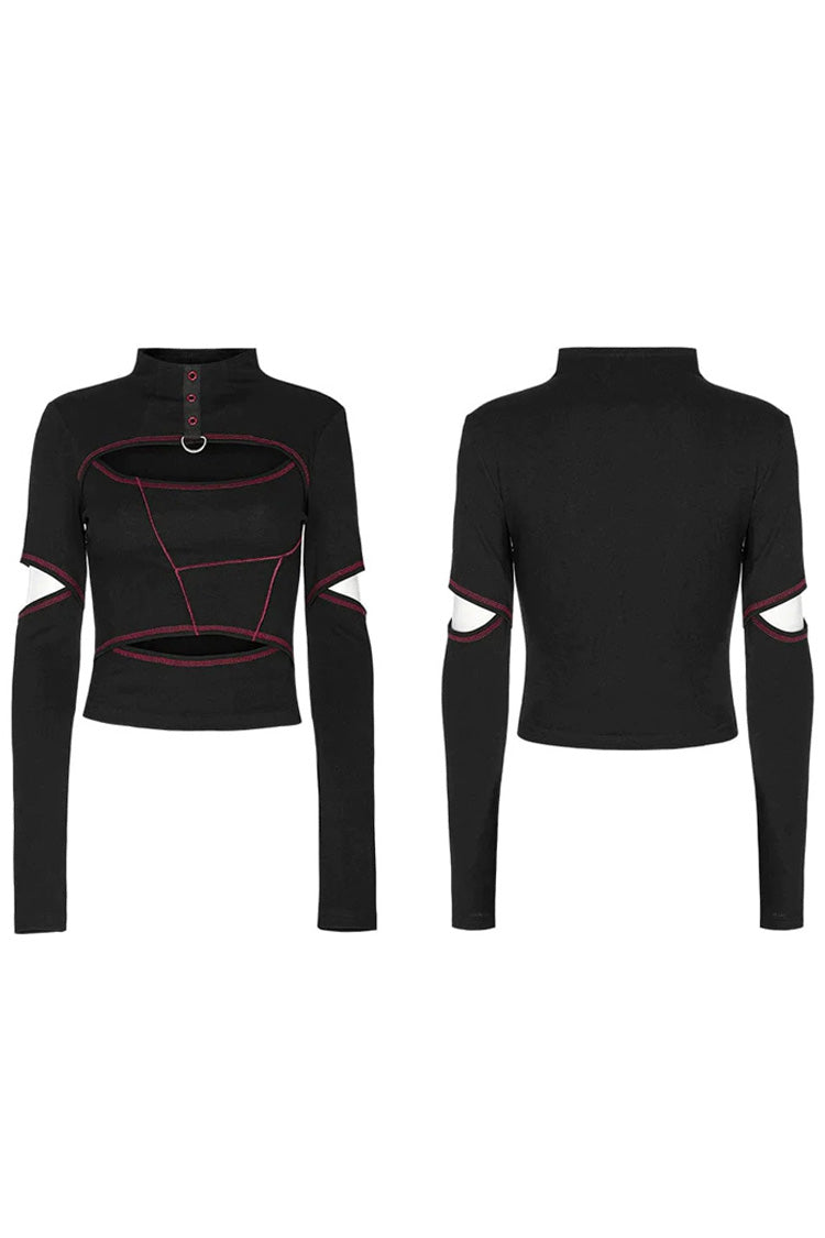 Stretch Punk T-Shirt with Chain Cutout and Turtleneck