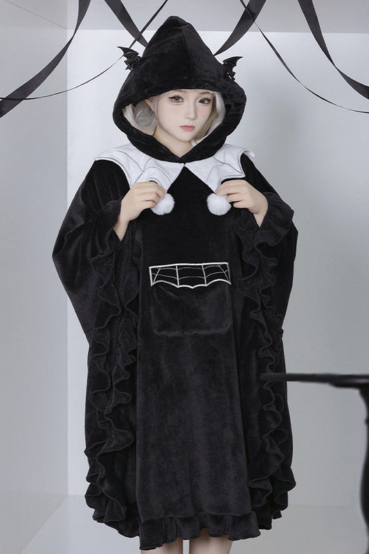 Sweet Lolita Hooded Coat Cloak with Ruffled Bat Design