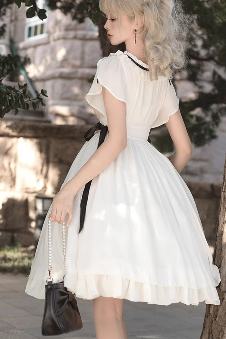 Ivory Moonlit Chiffon Short-Sleeve Ruffled Sweet Jumper