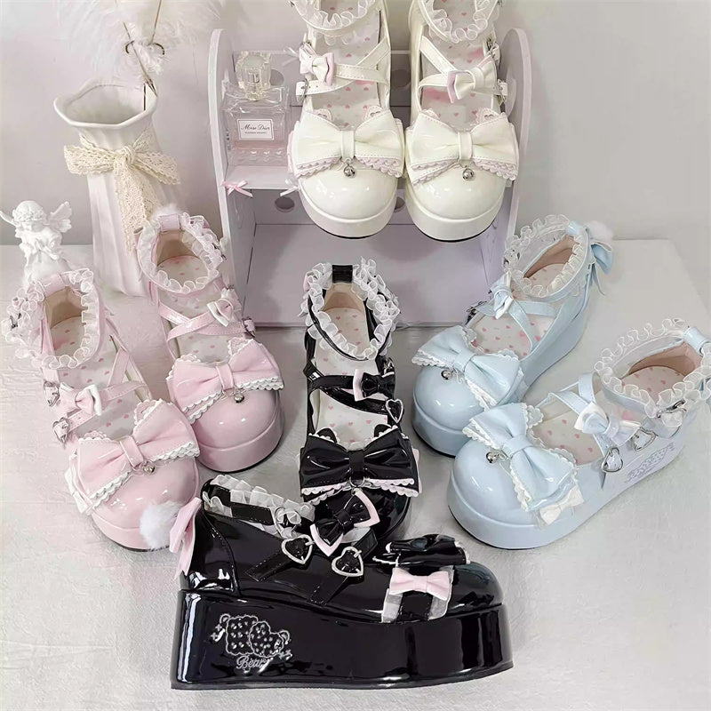 Bowknot Lace Sweet Lolita Shoes with Height Boost - 4 Color Options