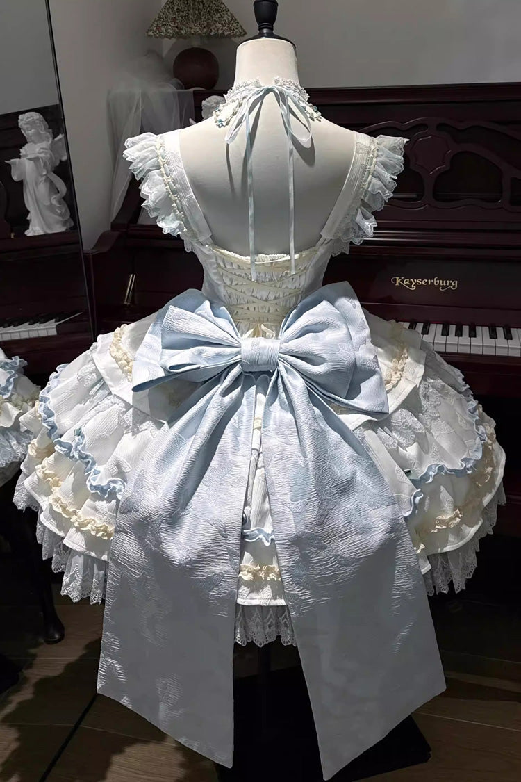 Floral Bell Dream Square Neckline Multi-Tier Ruffle Embroidered Bow Corset Lolita JSK Dress