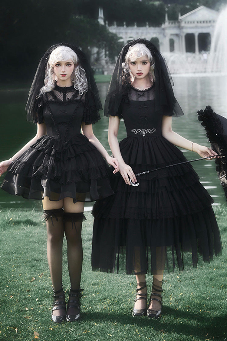 Layered Ruffle Gothic Lolita Dress with Twin Towers