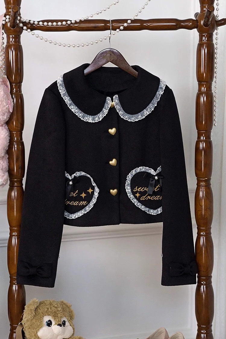 Sweet Bow Lace Doll Collar Long-Sleeve Coat in 3 Colors - Creamy Dream Whisper