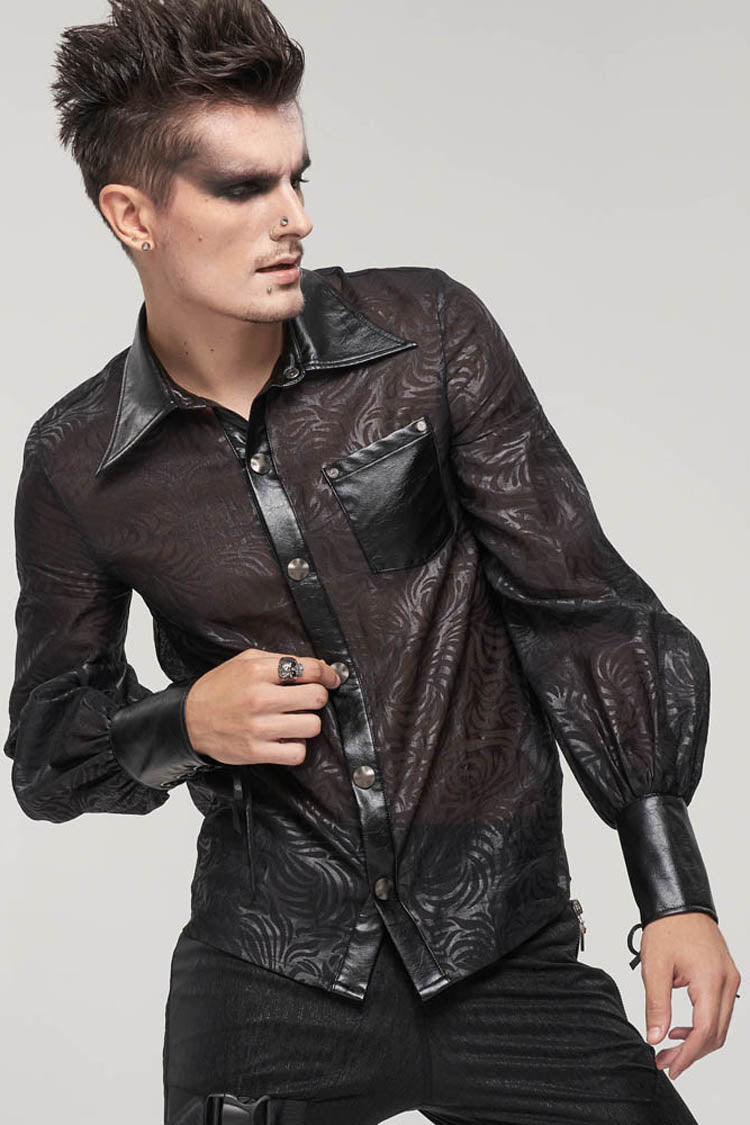 Vertical Stripe Sheer Shirt with Cuff Drawstrings