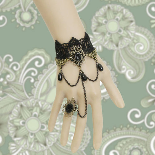 Festive Pearl Lace Gothic Ring Bracelet