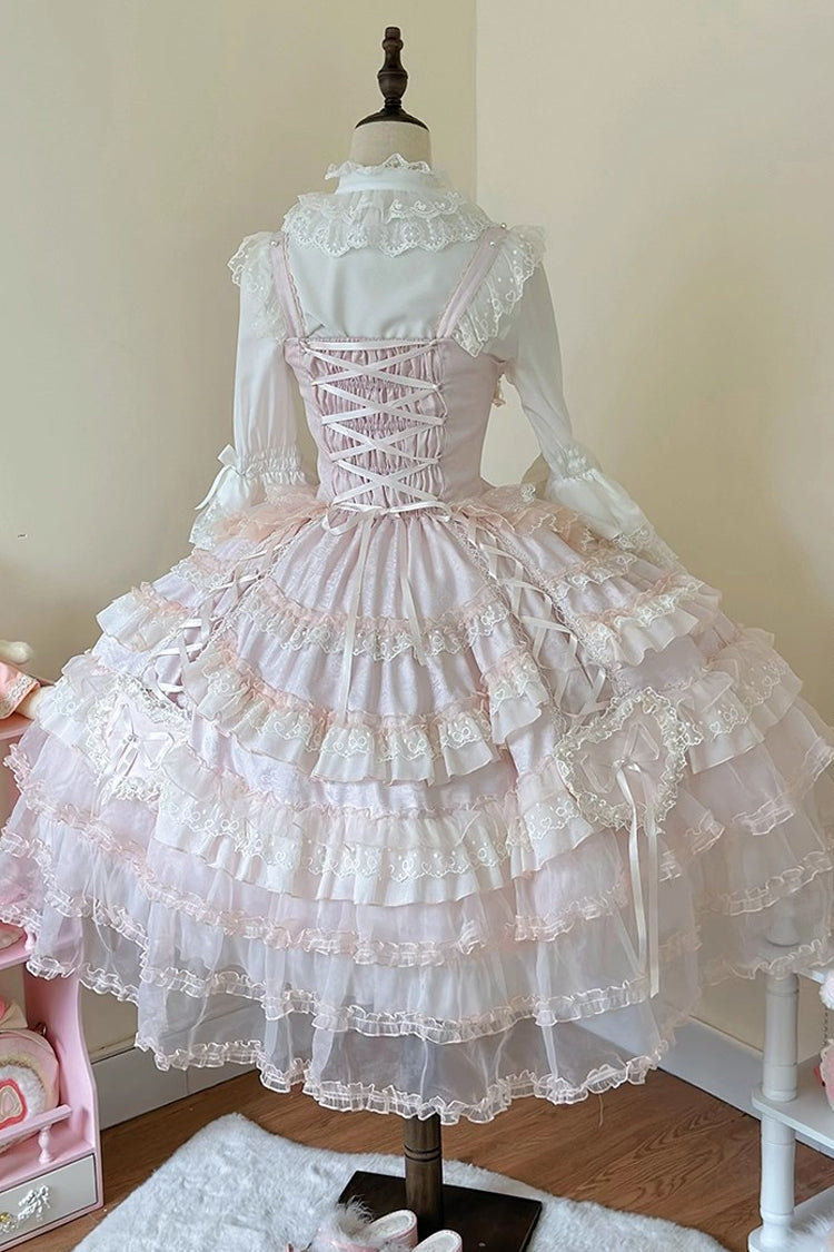 Rosy Ruffle Cascade Bow Embellished Sweetheart Lolita Jumper Dress - Sweetheart Diary