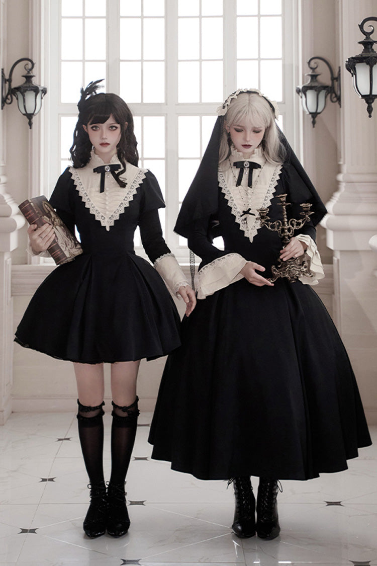 Black Gothic Long Sleeve Ruffled Nun Lolita Dress