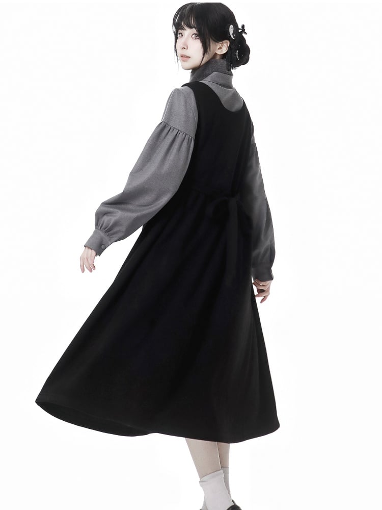 Black Bowkont Midi Length High Waist Sleeveless Overalls