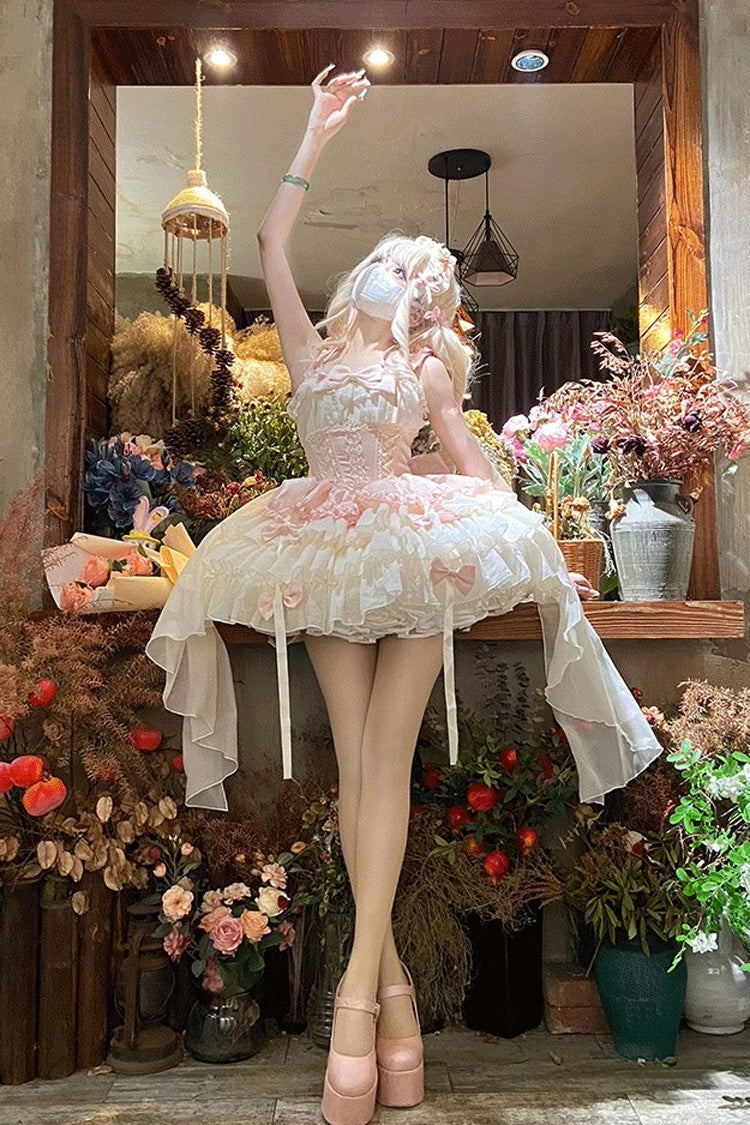 Pink Ballet Lolita JSK Dress with Multi-Layer Ruffles and Bow