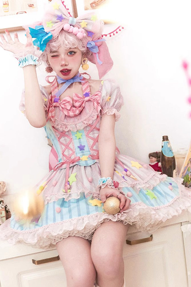 Pink Sugar Magic Printed Ruffle Bow Lace-Up Lolita Gown
