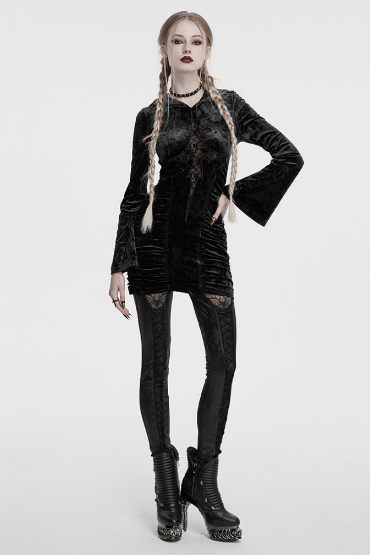 Hollow Cross Stitch Lace Hooded Gothic Dress