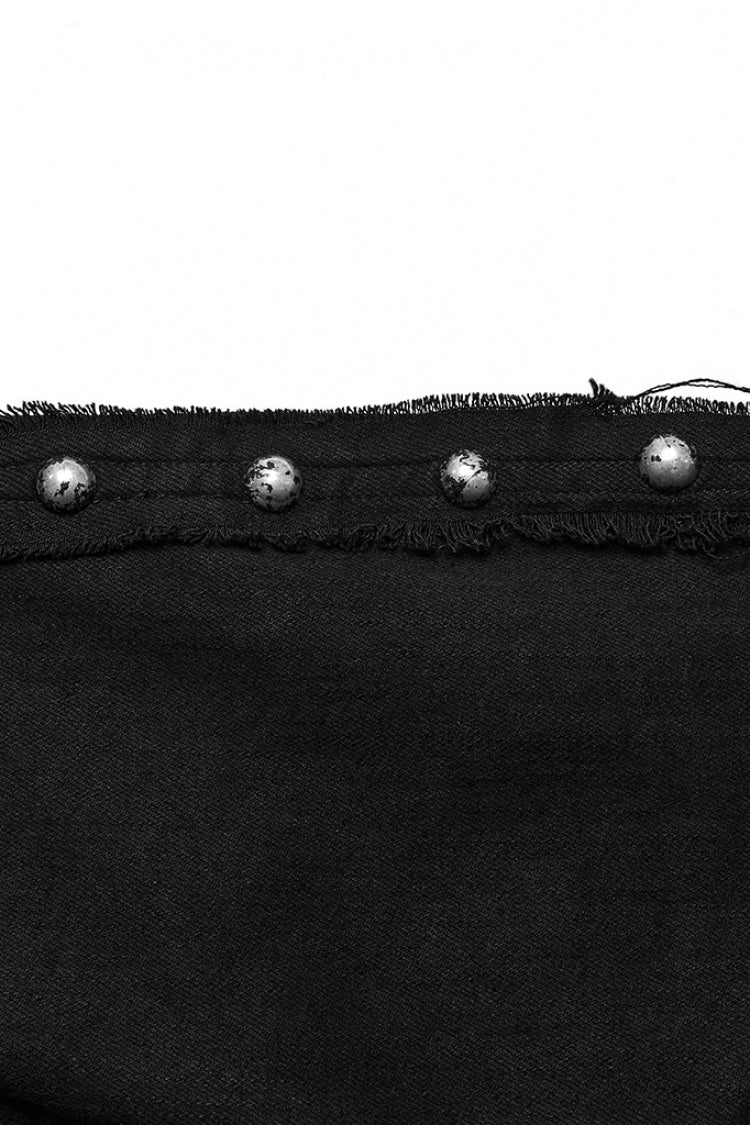 Flared Punk Pants with Eyelet Rings and Mesh Insets