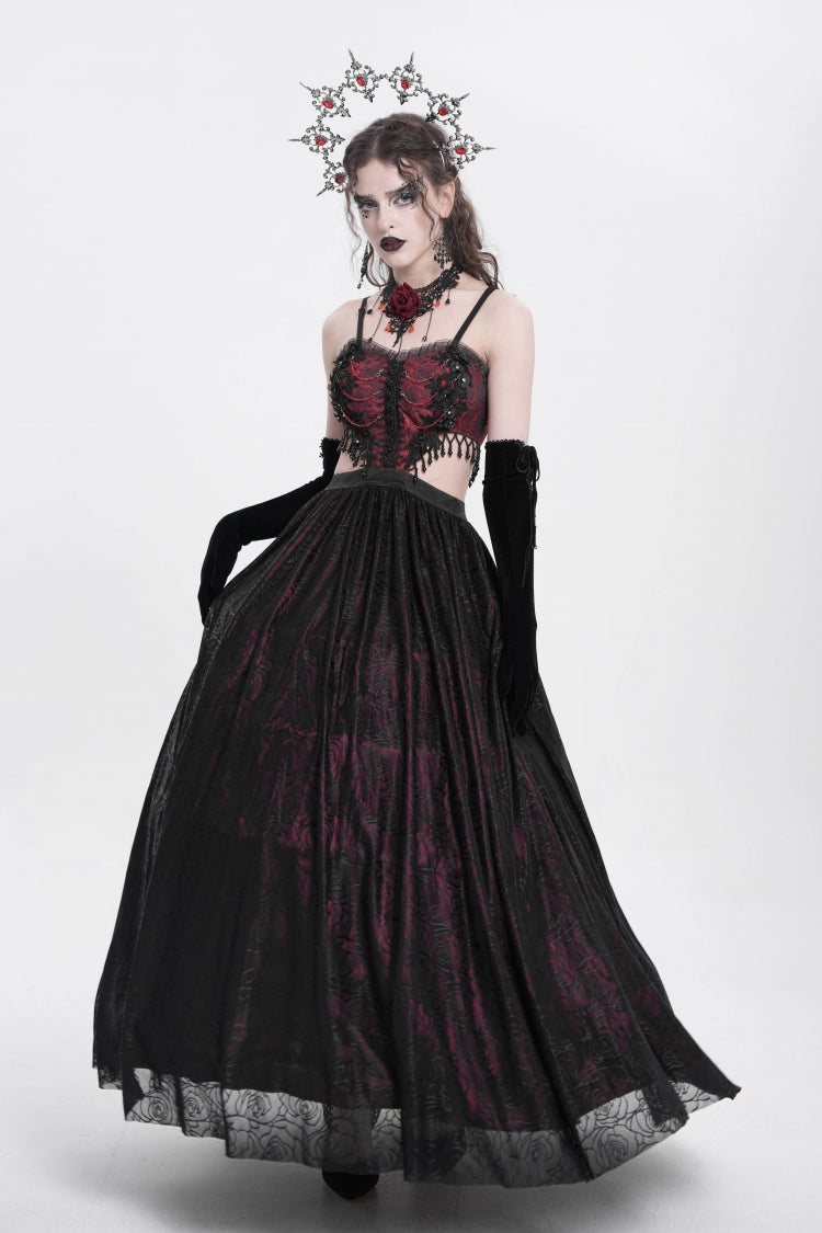 Scarlet Jacquard Floral Embroidered Lace Ripped Gothic Party Slip Dress