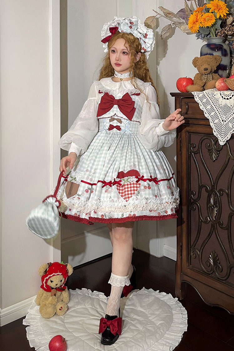 Light Blue Plaid Bowknot Sweet Lolita Jumper Dress