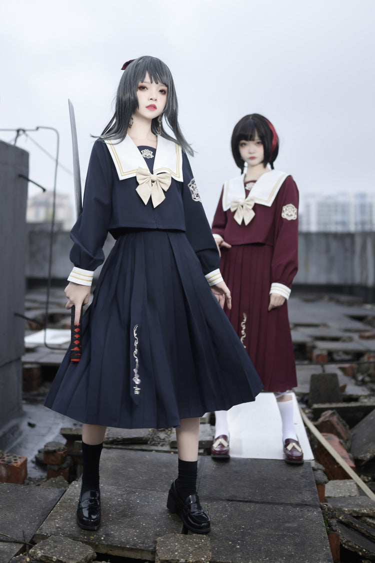 College Bowknot Sweet Lolita Skirt Set