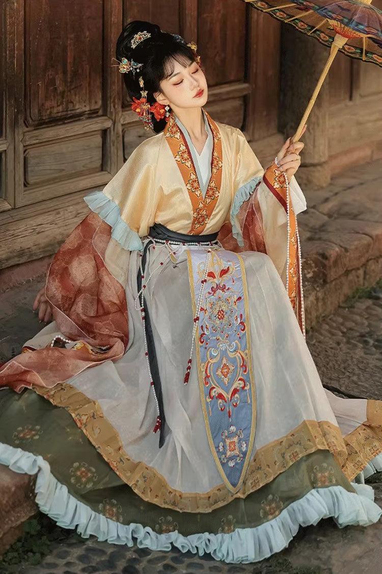 Classic Chinese Hanfu Dress Set with Embroidery in 2 Colors - Cloud-Clad Fairy