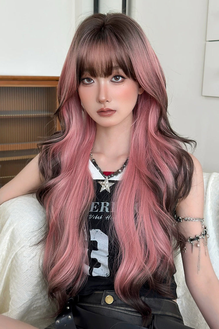 Y2K Harajuku Ombre Long Wig with Full Bangs, Loose Waves, 2 Shades