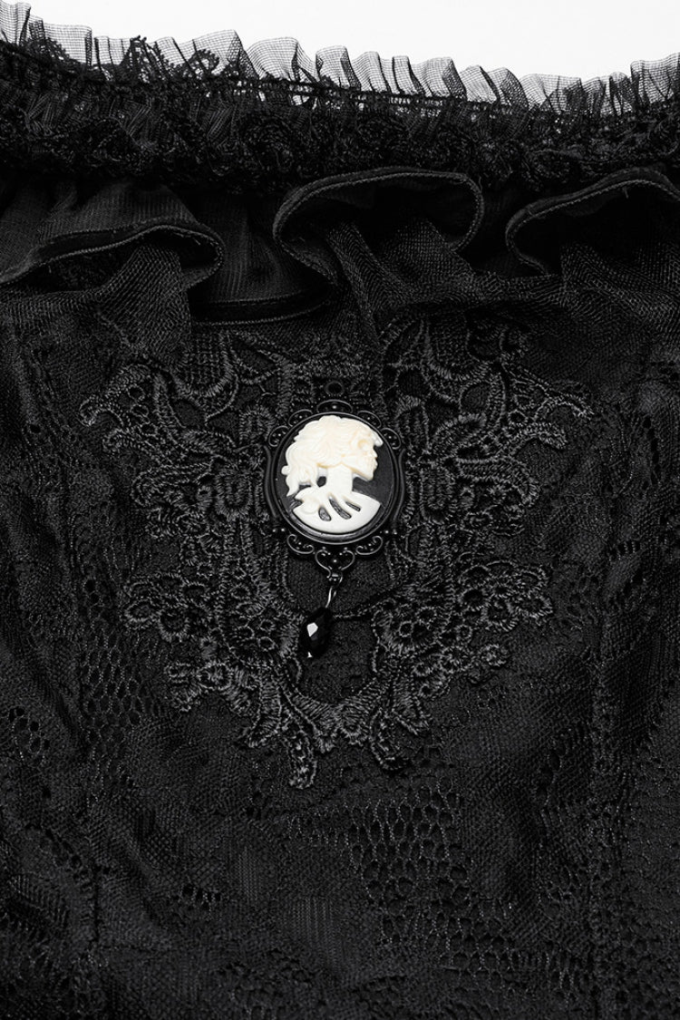 Off-Shoulder Embroidered Punk Dress with Short Sleeves