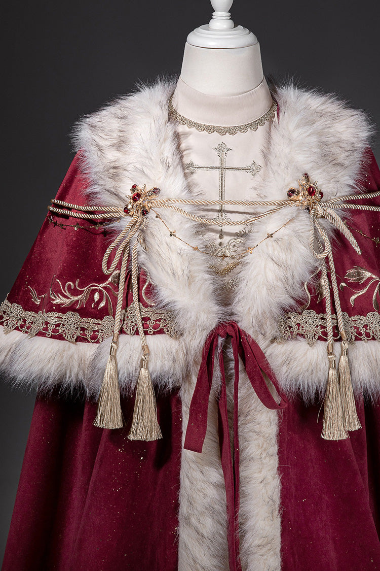 Crimson Royal Coronation Embroidered Luxurious European Court Lolita Dress with Cape Set