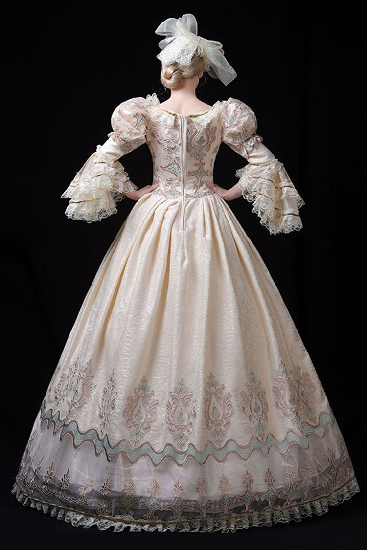 Champagne Lace Victorian Gown with Embroidered Floral Pattern - Altfashion Shop