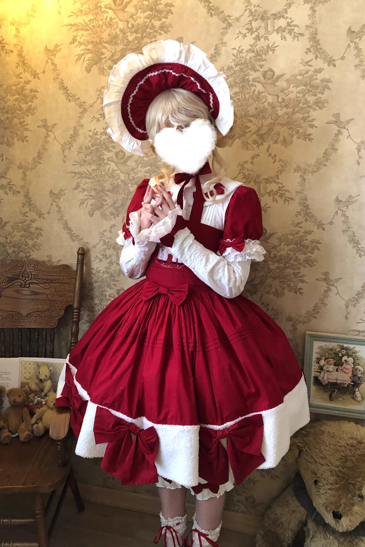 Crimson Shepherd Girl's Poem Doll Neck Short Sleeve Ruffled Bow Sweet Lolita Gown