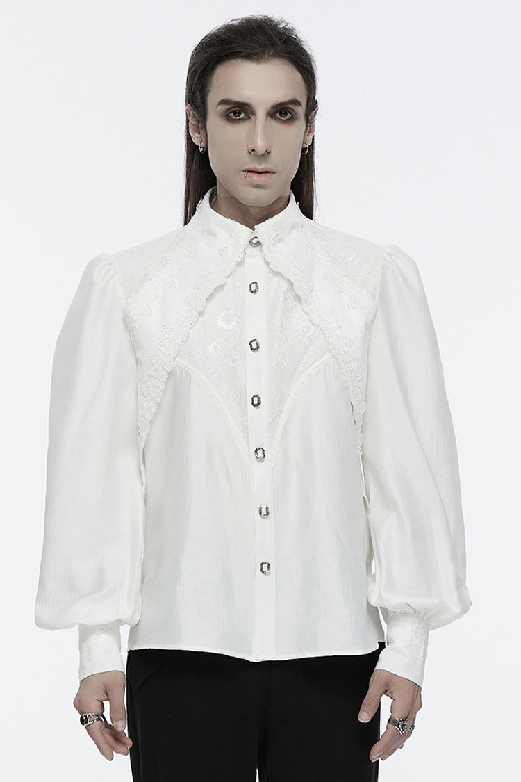 Ivory Gothic Lace Puff Sleeve Long Blouse for Men