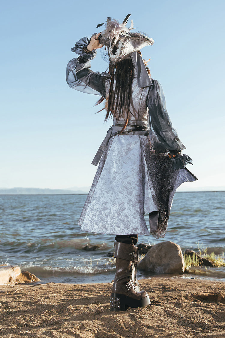 Ouji Lolita Long Coat with Elegant Prince Style, Sleeveless, Grey