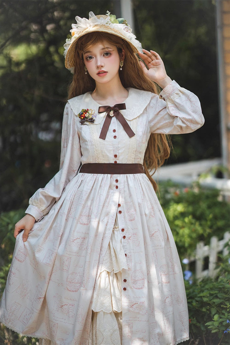 Lantern Sleeve OP Dress with Floral Print - Sweet Lolita