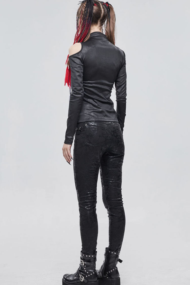 Knit Chest Cutout Buckle-Strap Long-Sleeve Punk Top
