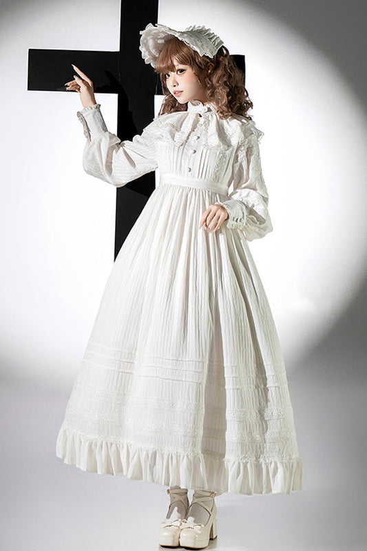 Long Sleeves Jacquard Ruffle Embroidery Bowknot Gothic Lolita Dress