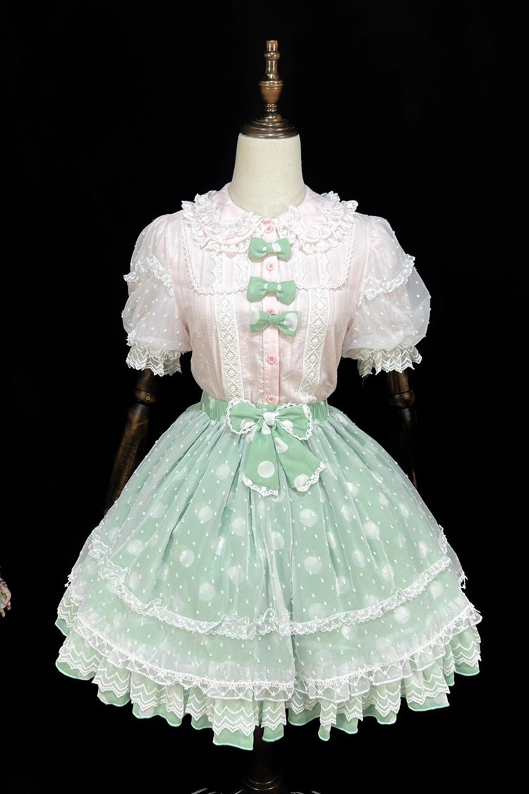 Wave Candy Triple-Layered Print Ruffle Bowknot Sweet Lolita Skirt