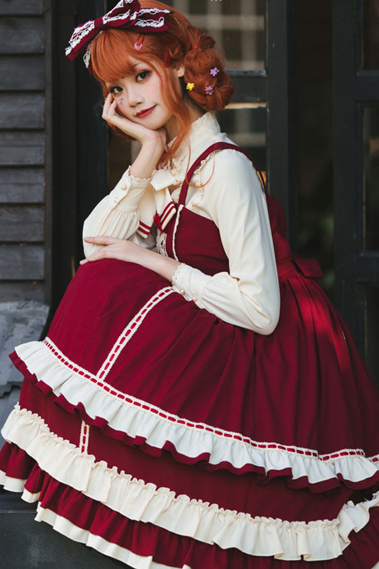 Classic Lolita JSK Dress - High Waist Ruffled Bowknot Multi-Layer