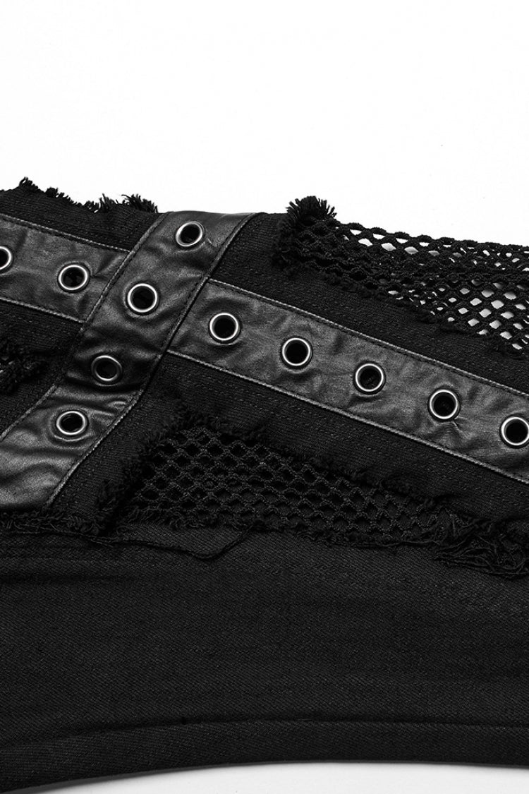 Flared Punk Pants with Eyelet Rings and Mesh Insets