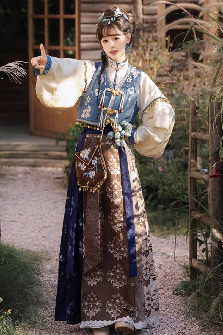 Snowfield Wind Stand Collar Embroidered Daily Hanfu Set